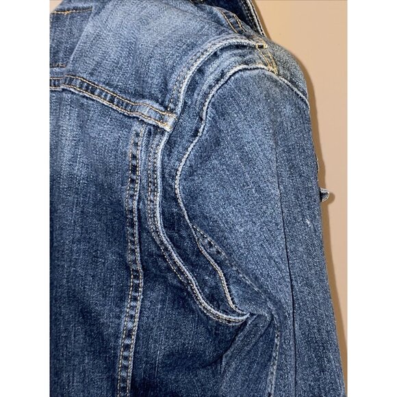 Levis Trucker Jean Jacket Blue Denim Jean Medium Wash Pockets Sz Junior Large - Picture 4 of 7